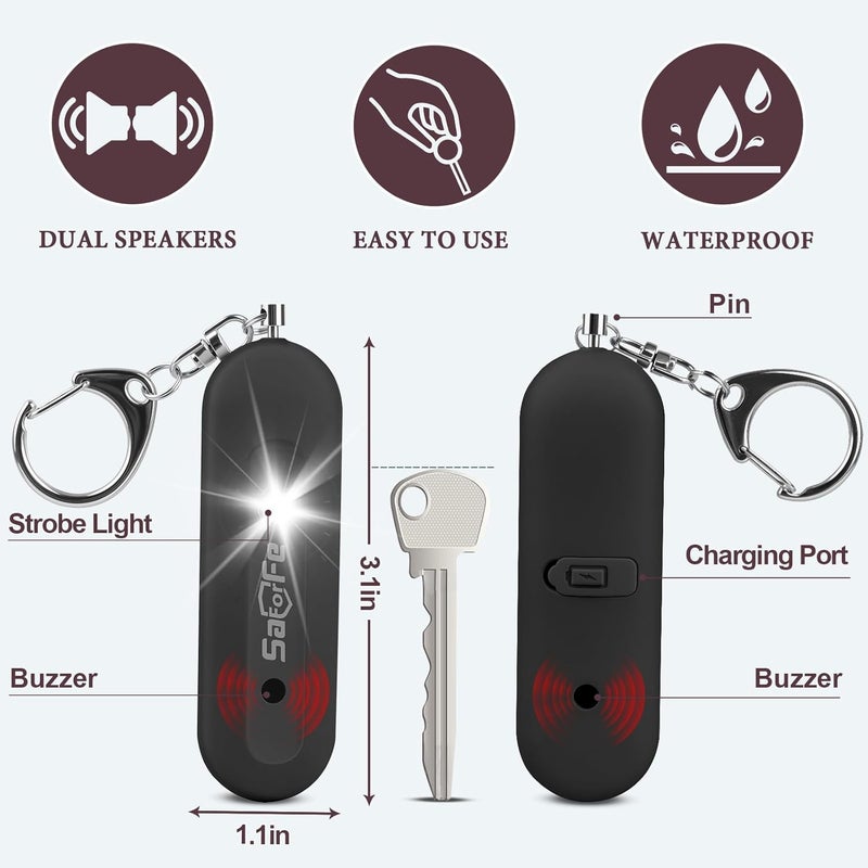 SaForFe Personal Safety Alarm - Waterproof Rechargeable Security Alarm - 140dB Extra Loud Siren & Strobe Light - Self Defense Keychain - Gift for Women, Teenagers, College Girls, Seniors(Aqua+Black) - Image 3